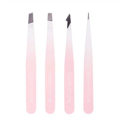 Brushworks 4 Piece Combination Tweezer Set White Pink