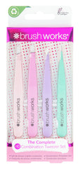 Brushworks HD 4 Piece Combination Tweezer Set - Pastels