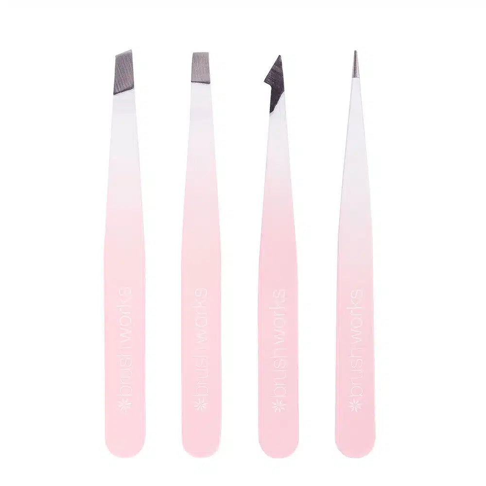 Brushworks 4 Piece Combination Tweezer Set White Pink Brushworks 4 Piece Combination Tweezer Set White Pink