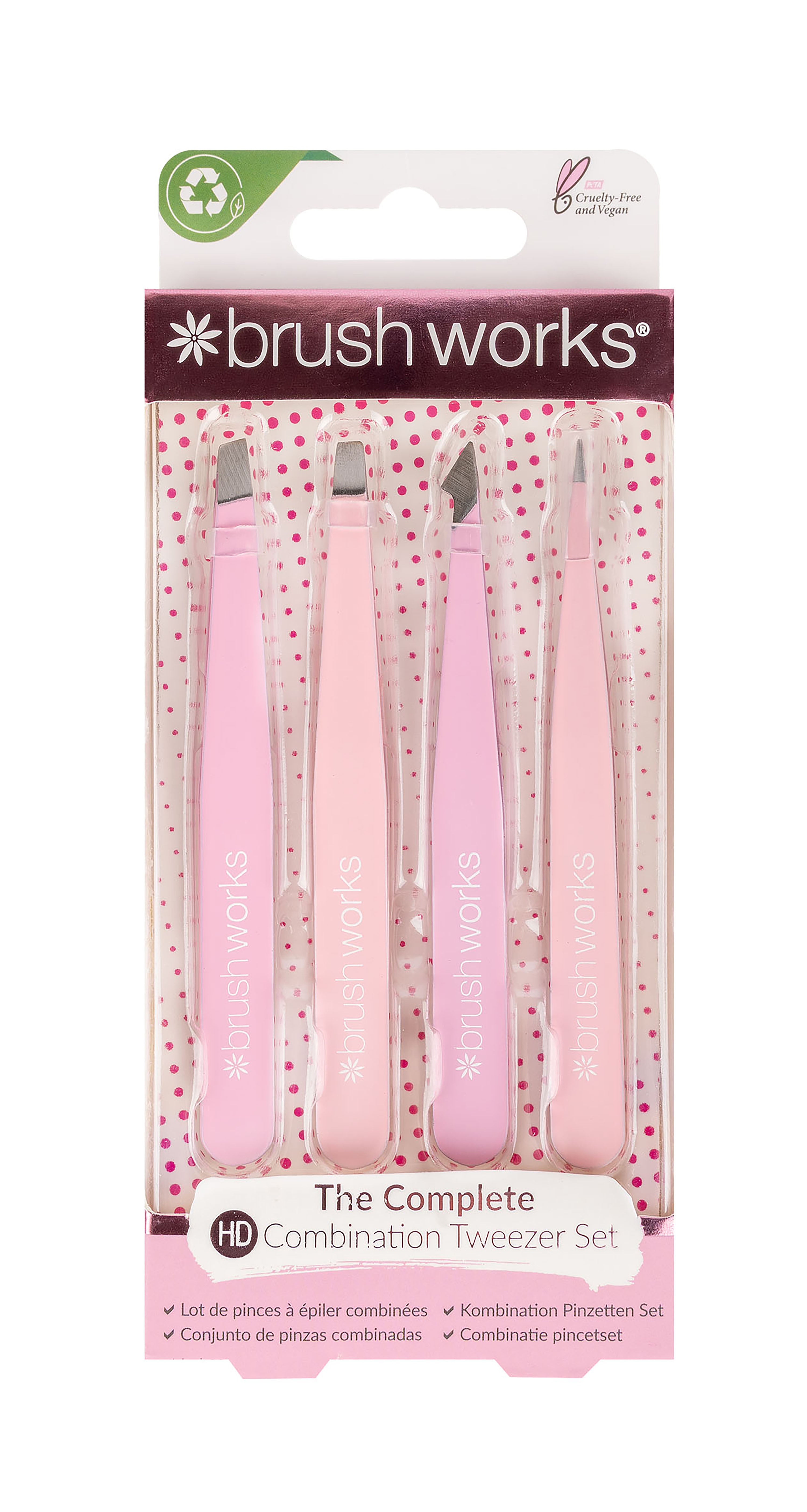 Brushworks HD 4 Piece Combination Tweezer Set - Pink Brushworks HD 4 Piece Combination Tweezer Set - Pink