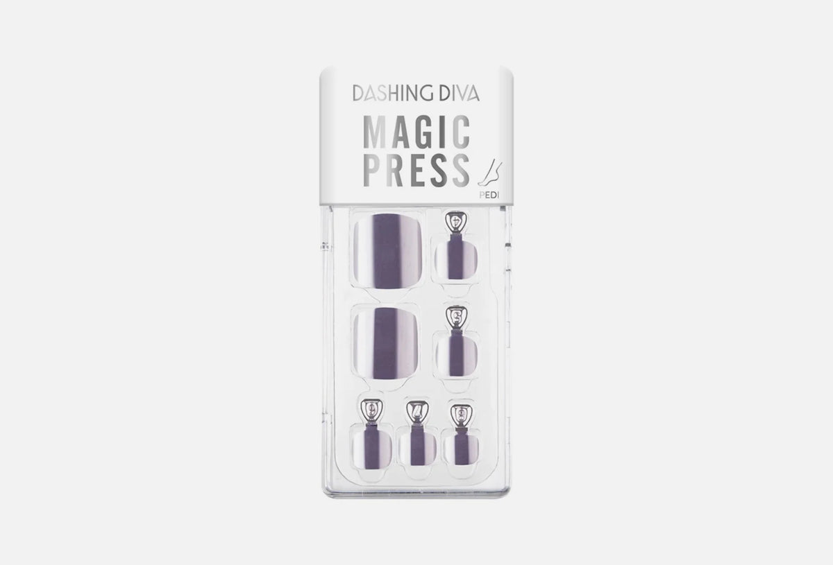Dashing Diva Magic Press Metallic Silver Blue Pedi
