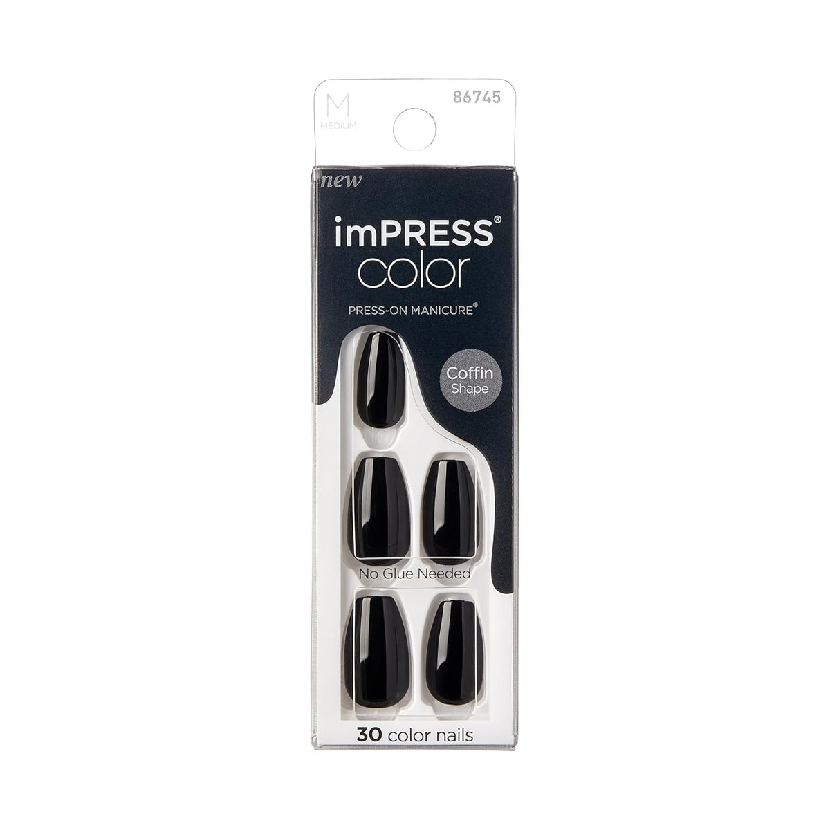 Kiss Impress Color Nails Medium Coffin All Black